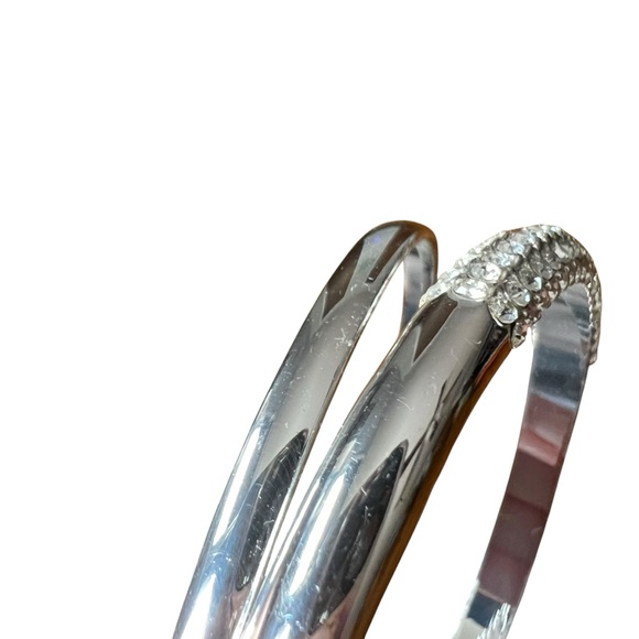 Silver Tone Pave Rhinestone & Solid Stacking Bangle Bracelets - Picture 5 of 10
